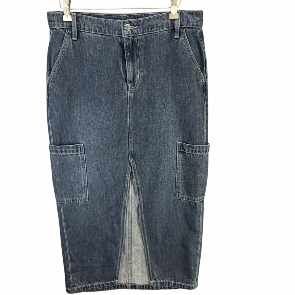 Old Navy Denim Cargo Maxi Skirt Size‎ 4 Mid Rise Column Slit Y2K 90s Revival